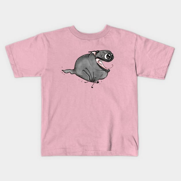 Zoomies!!! (black pug) Kids T-Shirt by Inkpug